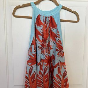 H&M Women's Floral Halter Top, Turquoise & Orange Tropical, Size:14, EUC